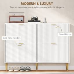 Wyld Haus White Ribbed 4 Drawer Shoe Cabinet Slim Flip Storage - thumbnail 5