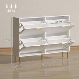 Wyld Haus White Ribbed 4 Drawer Shoe Cabinet Slim Flip Storage - thumbnail 4