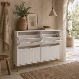 Wyld Haus White Ribbed 4 Drawer Shoe Cabinet Slim Flip Storage