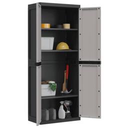 Berkfield Home Outdoor Storage Cabinet Grey & Black 65x37x165 cm PP - Size: 65 x 37 x 165 cm - thumbnail 4