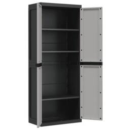 Berkfield Home Outdoor Storage Cabinet Grey & Black 65x37x165 cm PP - Size: 65 x 37 x 165 cm - thumbnail 5