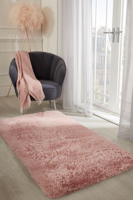 OHS Fluffy Rug Anti-Slip Plain Shaggy Floor Mat in Baby Pink - Size: 160 cm x 230 cm - image 1