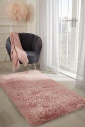 OHS Fluffy Rug Anti-Slip Plain Shaggy Floor Mat in Baby Pink - Size: 160 cm x 230 cm - thumbnail 1