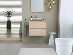 Vente-unique Bathroom Unit With Stone Countertop Basin & Mirror - Oak Veneer - 60 in Light Oak