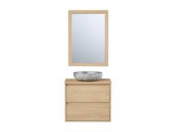 Vente-unique Bathroom Unit With Stone Countertop Basin & Mirror - Oak Veneer - 60 in Light Oak - thumbnail 2