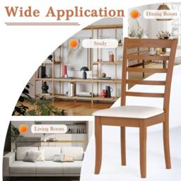 Costway 2PCS Wooden Dining Chair Modern Upholstered High back Kitchen Chair in Beige - thumbnail 6