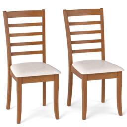 Costway 2PCS Wooden Dining Chair Modern Upholstered High back Kitchen Chair in Beige - thumbnail 1