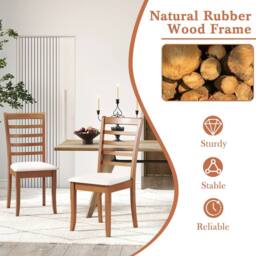 Costway 2PCS Wooden Dining Chair Modern Upholstered High back Kitchen Chair in Beige - thumbnail 5