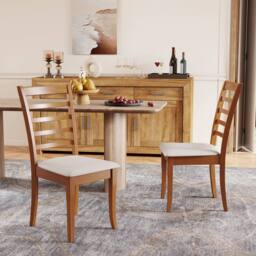 Costway 2PCS Wooden Dining Chair Modern Upholstered High back Kitchen Chair in Beige - thumbnail 7