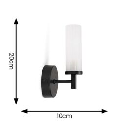ValueLights Canya Single IP44 Rated Bathroom Frosted Reeded Glass Wall Light with LED Bulb in Black - thumbnail 6