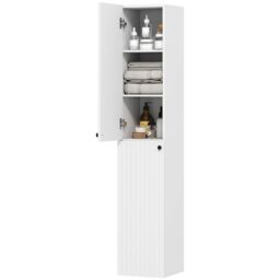 HOMCOM Wall Mounted Slim Bathroom Storage Cabinet with 6-Tier Shelf White - thumbnail 2