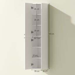 HOMCOM Wall Mounted Slim Bathroom Storage Cabinet with 6-Tier Shelf White - thumbnail 3