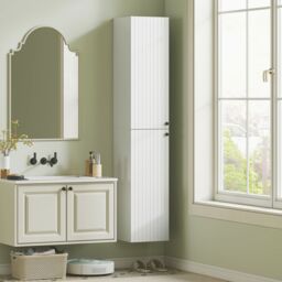 HOMCOM Wall Mounted Slim Bathroom Storage Cabinet with 6-Tier Shelf White - thumbnail 1