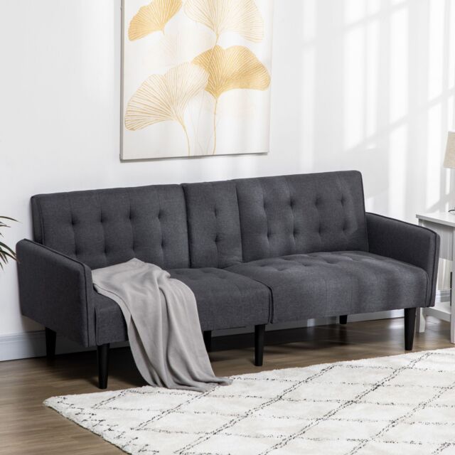 HOMCOM Upholstered Sofa bed 3 Seater Home Theater with Storage Grey - image 1