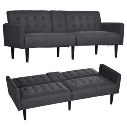 HOMCOM Upholstered Sofa bed 3 Seater Home Theater with Storage Grey - thumbnail 2