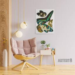 "Artery8 Vintage Butterflies Green Blue Canvas Wall Art Print Eugene Seguy - Size: W24"" x H32""" - thumbnail 3