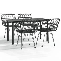 Berkfield Home Beautiful 5 Piece Garden Dining Set Black Poly Rattan - thumbnail 3