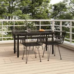 Berkfield Home Beautiful 5 Piece Garden Dining Set Black Poly Rattan - thumbnail 2