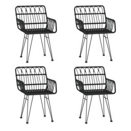 Berkfield Home Beautiful 5 Piece Garden Dining Set Black Poly Rattan - thumbnail 4