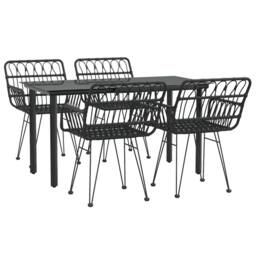 Berkfield Home Beautiful 5 Piece Garden Dining Set Black Poly Rattan - thumbnail 1