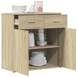 Berkfield Home Sideboard Sonoma Oak 79x38x80 cm Engineered Wood in Light Oak - Size: 79 x 38 x 80 cm - thumbnail 4