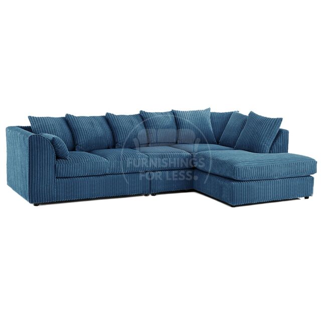 Furnishings For Less UK Luxor Jumbo Cord Large 5 Seater Corner Sofa Long Right Hand Facing in Blue - image 1