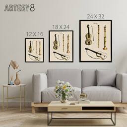 "Artery8 Violin Guitar & Flutes Musical Vintage Black Framed Canvas Wall Art in Beige - Size: W12"" x H16""" - thumbnail 4