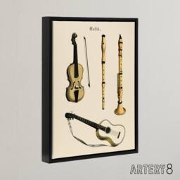 "Artery8 Violin Guitar & Flutes Musical Vintage Black Framed Canvas Wall Art in Beige - Size: W12"" x H16""" - thumbnail 2
