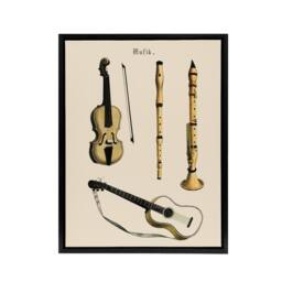 "Artery8 Violin Guitar & Flutes Musical Vintage Black Framed Canvas Wall Art in Beige - Size: W12"" x H16""" - thumbnail 1