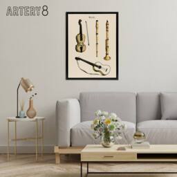 "Artery8 Violin Guitar & Flutes Musical Vintage Black Framed Canvas Wall Art in Beige - Size: W12"" x H16""" - thumbnail 3
