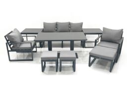 Fimous 8 Seater Aluminium Outdoor Garden Furniture Set w/ Adjustable Rising Lifting Dining Table 3 Seater Sofa 2 Chair 3 Footstool 2 Side Tables Dark - thumbnail 1