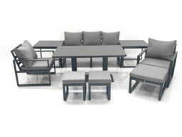 Fimous 8 Seater Aluminium Outdoor Garden Furniture Set w/ Adjustable Rising Lifting Dining Table 3 Seater Sofa 2 Chair 3 Footstool 2 Side Tables Dark - thumbnail 2