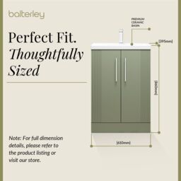 Balterley Floor Standing 2 Door Vanity Unit - Thin-Edge Basin 600mm, Satin Green - thumbnail 5