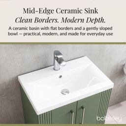 Balterley Floor Standing 2 Door Vanity Unit - Thin-Edge Basin 600mm, Satin Green - thumbnail 4