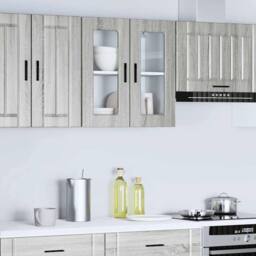 Berkfield Home Kitchen Wall Cabinet with Glass Door Porto Grey Sonoma - thumbnail 3