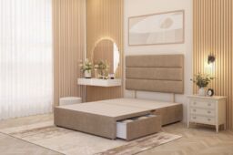 Somnior Chambery 2 Draw Divan Bed Frame with Headboard Plush Velvet in Beige - Size: Small Single - thumbnail 1