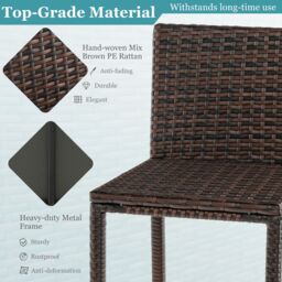 Costway 3 Piece Patio Wicker Garden Bar Set Rattan Bar Height Table Chair Set w/ Stemware Racks in Brown - thumbnail 2