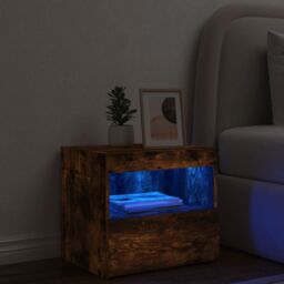 Berkfield Home Bedside Cabinet with LED Lights Smoked Oak 50x40x45 cm in Brown - Size: 50 x 40 x 45 cm - thumbnail 4