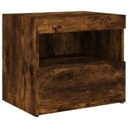 Berkfield Home Bedside Cabinet with LED Lights Smoked Oak 50x40x45 cm in Brown - Size: 50 x 40 x 45 cm - thumbnail 6