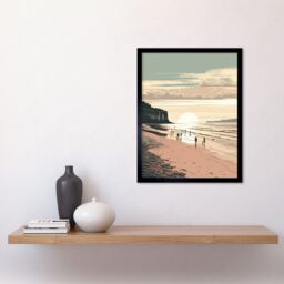 "Artery8 Wall Art Print Dog Walks on the Beach Sunset Coastal Landscape Art Framed in Black - Size: W12"" x H16""" - thumbnail 2