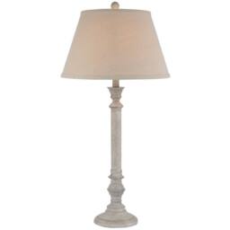 Wyld Haus Collonges Slim Pillar Wooden Table Lamp with Cream Linen Shade in White - thumbnail 2