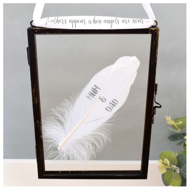 Amaya Rose Ltd In Memory of Mum & Dad Real feather Floating Picture Frame. Memorial in Black