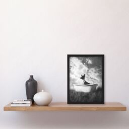 "Artery8 Collie in a Bathtub Black White Surreal Dog Lover Framed Art Print in Grey - Size: W12"" x H16""" - thumbnail 4