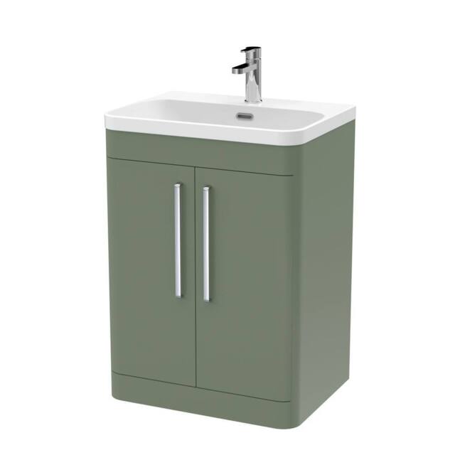 Balterley Wave 600mm Floor Standing 2 Door with Basin & 1 Tap Hole - Satin Green - image 1