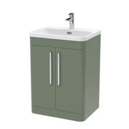 Balterley Wave 600mm Floor Standing 2 Door with Basin & 1 Tap Hole - Satin Green - thumbnail 1