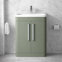 Balterley Wave 600mm Floor Standing 2 Door with Basin & 1 Tap Hole - Satin Green - thumbnail 6