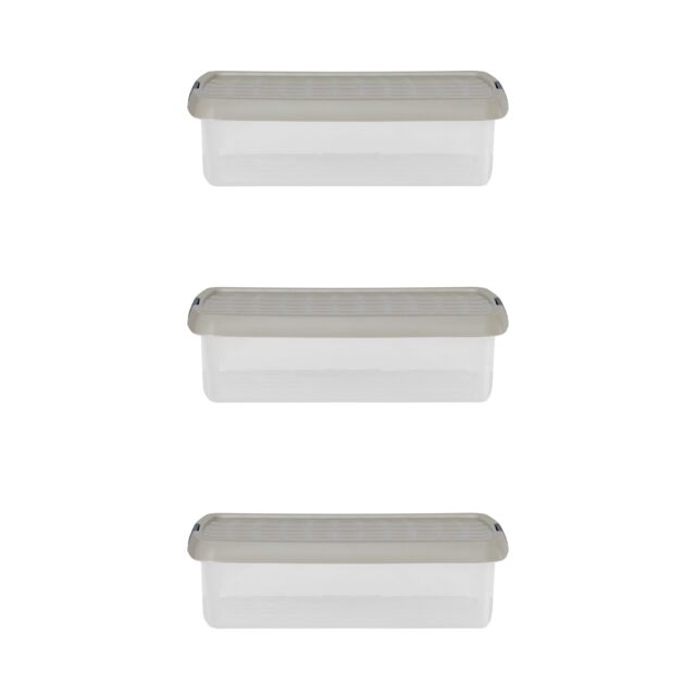 Wham Clip 3x 7L Rectangular Plastic Storage Boxes with Clip Lock Lid in Stone - image 1