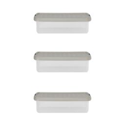 Wham Clip 3x 7L Rectangular Plastic Storage Boxes with Clip Lock Lid in Stone