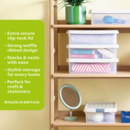 Wham Clip 3x 7L Rectangular Plastic Storage Boxes with Clip Lock Lid in Stone - thumbnail 2