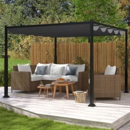 Costway 310x310cm Outdoor Pergola Heavy-Duty Metal Columns w/ Retractable Canopy in Grey - Size: 310x310 cm - thumbnail 4
